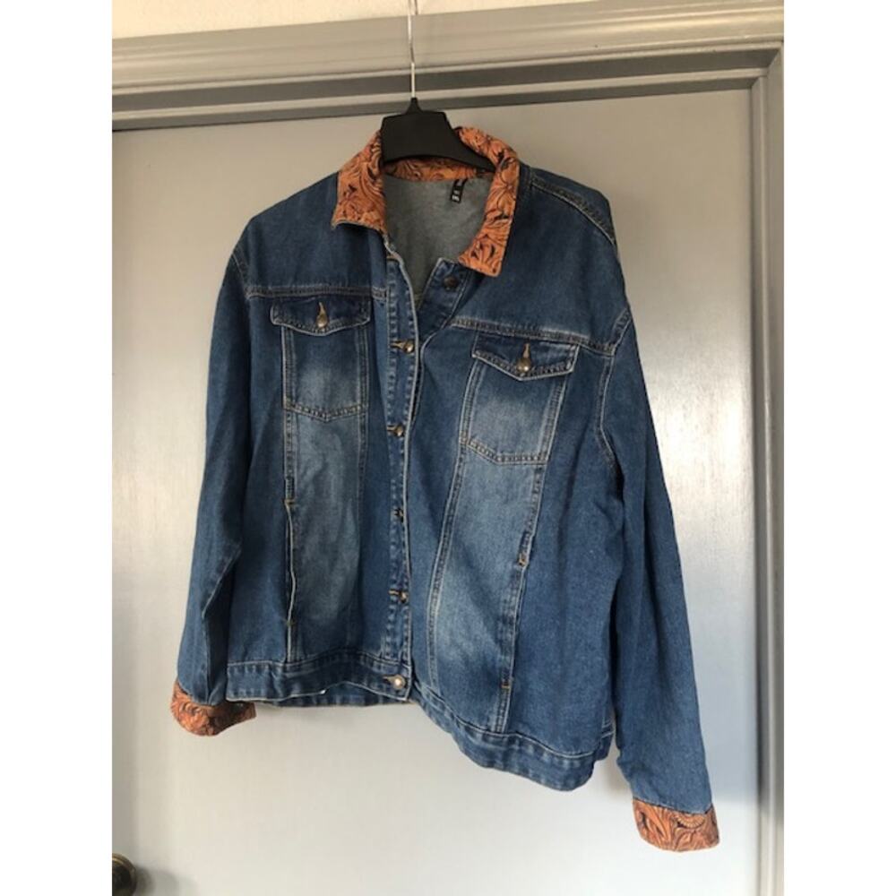 Crazy Train Womens Denim Long Sleeve Jacket Size 3XL Leather-Look Trim